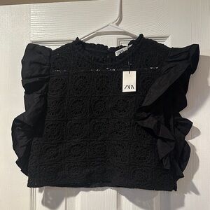 Zara Black Crochet Blouse